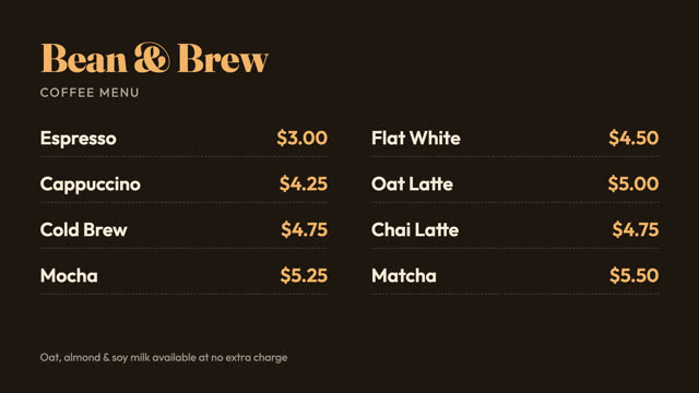 Coffee menu template preview